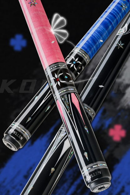 KONLLEN Butterfly Love Cues, KL-KB, 12.5mm Hardrock Maple Shaft Contains Carbon Tube Stick, Handmade Inlay Production Billiard