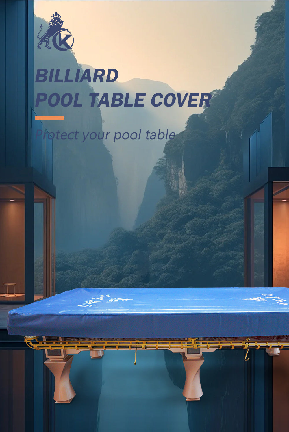 KONLLEN Heavy Duty Leatherette Billiard Pool Table Cover,Blue Waterproof&Tearproof Cover for Pool Table