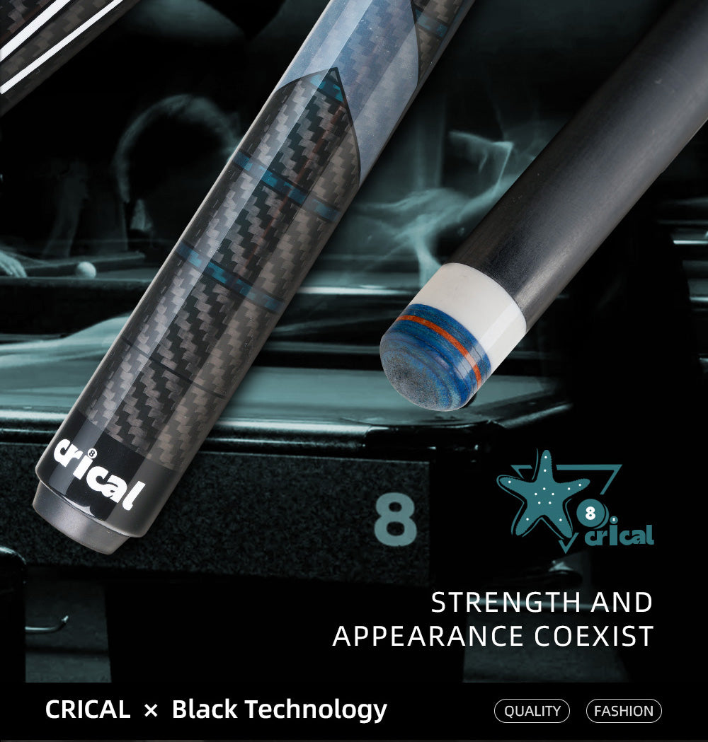 CRICAL CL-01 Carbon Fiber Pool Cue Stick Black Technology Low Deflection 12.4mm Tip 3 * 8/8 Joint Pin Professional 1/2 Billiard