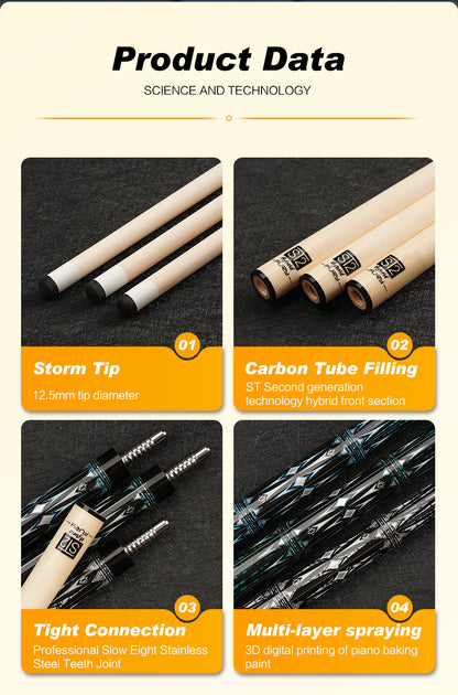 Fury LC Series Pool Cue Stick Kit Billiard Canadian Maple Shaft 12.5mm Tip Center Joint Radial Digital Engraving Bare Wrap Stick