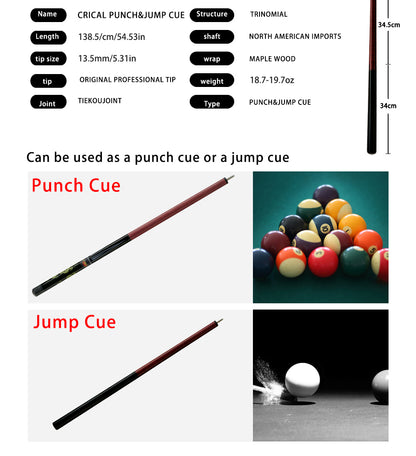 Break Punch Jump Cue Billiard Stick, 14 mm Tip, Professional Break Jump Cue for beginners