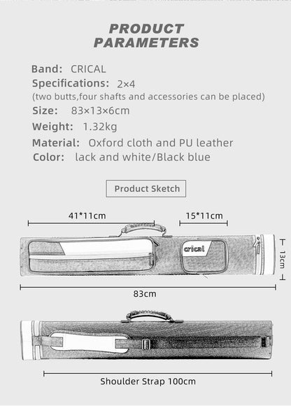 CRICAL Hard Cue Case Bag, Billiard Stick Carrying Case, 6 Holes, 2x4 Pool Case, 86cm Length, Oxford Cloth, Billiard Accessories