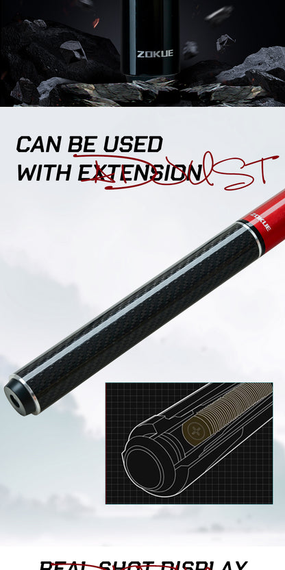 ZOKUE Carbon Fiber Pool Cue Stick with 2 Shafts Low Deflection Full Carbon Technology 1/2 Split Billiards Pool Stick Set with 10.5/11.5/12.5mm Tip