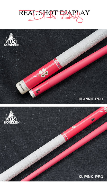 KONLLEN Pink Carbon Fiber Pool Cue Stick for Women KL-Pink-Pro 58" Girlish Lucky Low Deflection Pool Sticks with 12.5mm Tip