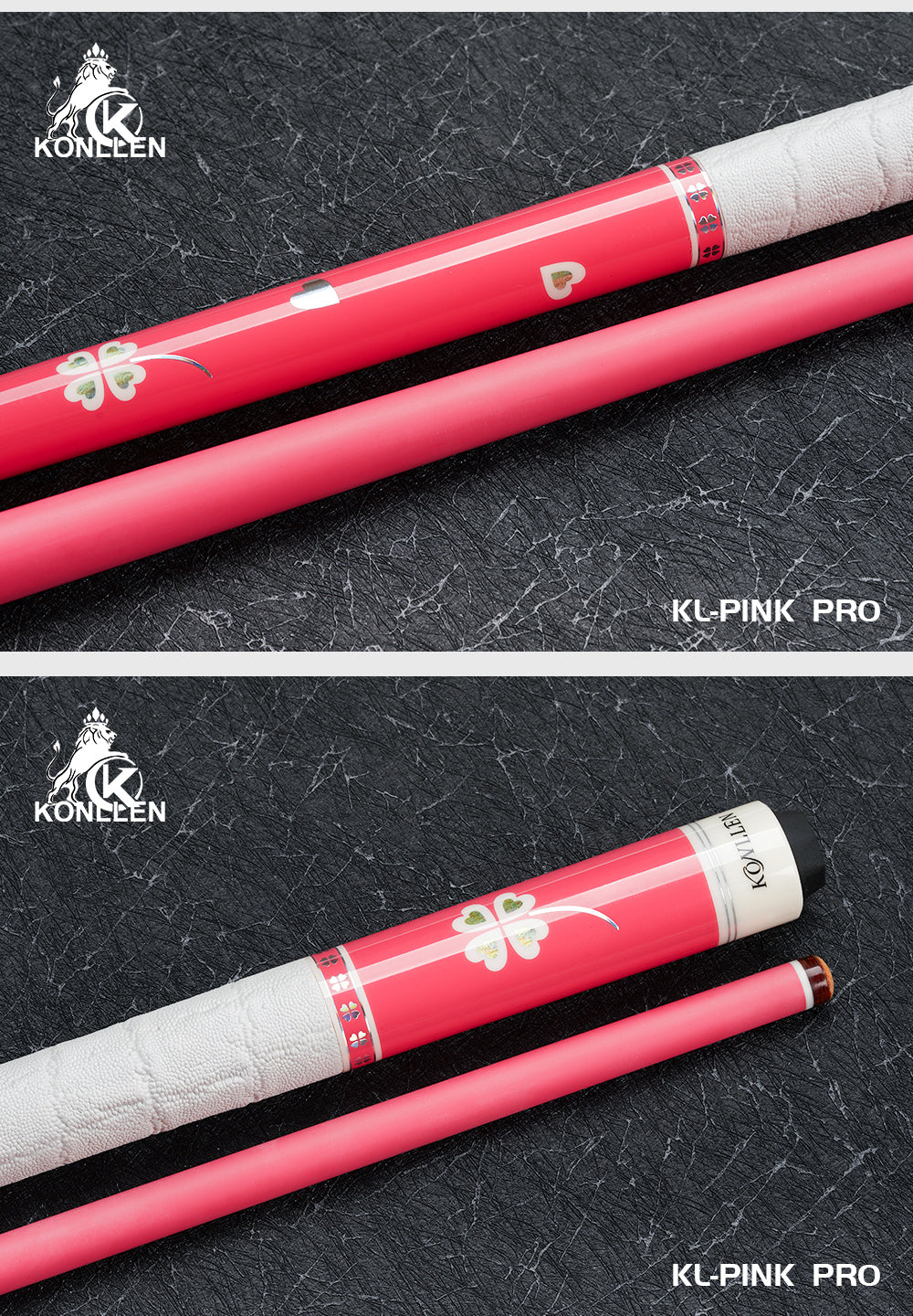 KONLLEN Pink Carbon Fiber Pool Cue Stick for Women KL-Pink-Pro 58" Girlish Lucky Low Deflection Pool Sticks with 12.5mm Tip