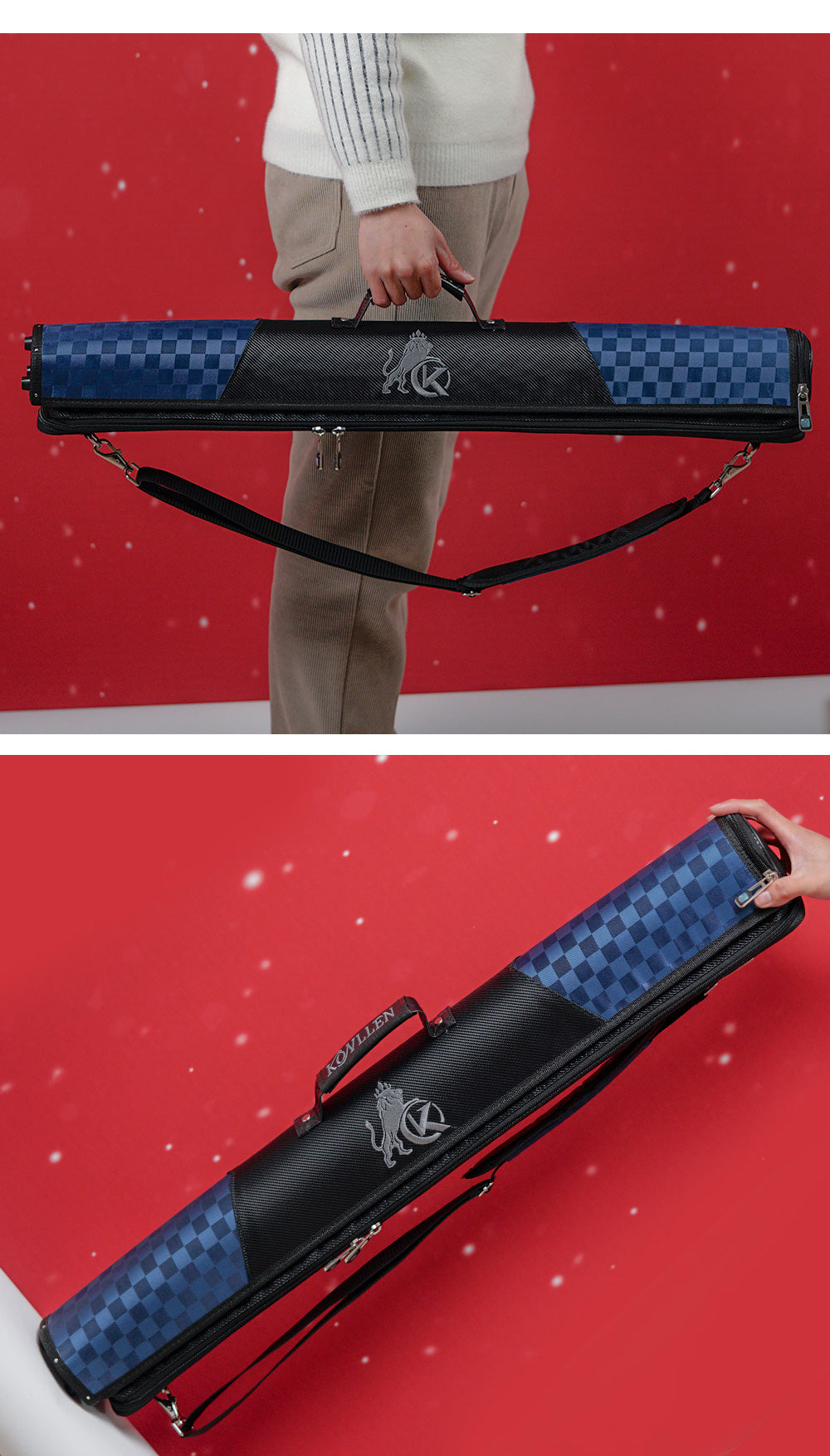 KONLLEN Hard Cue Case Bag, Billiard Stick Carrying Case, 6 Holes, 2x4 Pool Case, 86cm Length, Oxford Cloth, Billiard Accessories