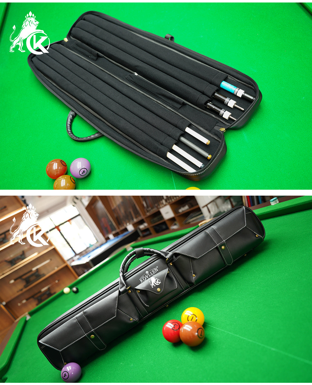 KONLLEN Pool Cue Case 7holes PU Leather Carrying Cases 3 Butts 4 Shafts Pockets Billiard Accessories