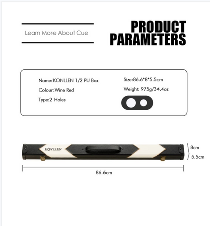 KONLLEN 2holes Pool Cue Stick Portable Carrying Case 86cm Length