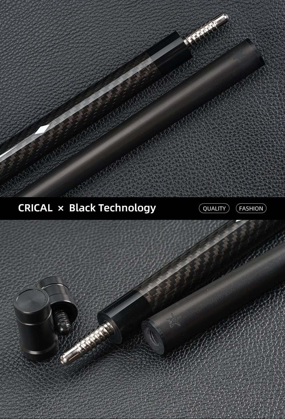 CRICAL CL-01 Carbon Fiber Pool Cue Stick Black Technology Low Deflection 12.4mm Tip 3 * 8/8 Joint Pin Professional 1/2 Billiard