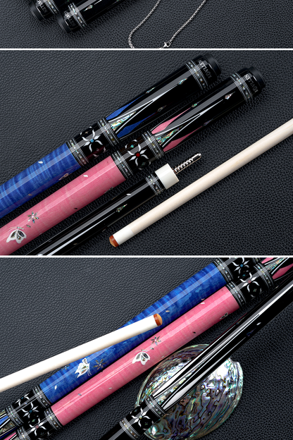 KONLLEN Butterfly Love Cues, KL-KB, 12.5mm Hardrock Maple Shaft Contains Carbon Tube Stick, Handmade Inlay Production Billiard