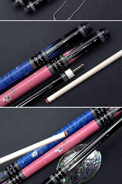 KONLLEN Butterfly Love Cues, KL-KB, 12.5mm Hardrock Maple Shaft Contains Carbon Tube Stick, Handmade Inlay Production Billiard