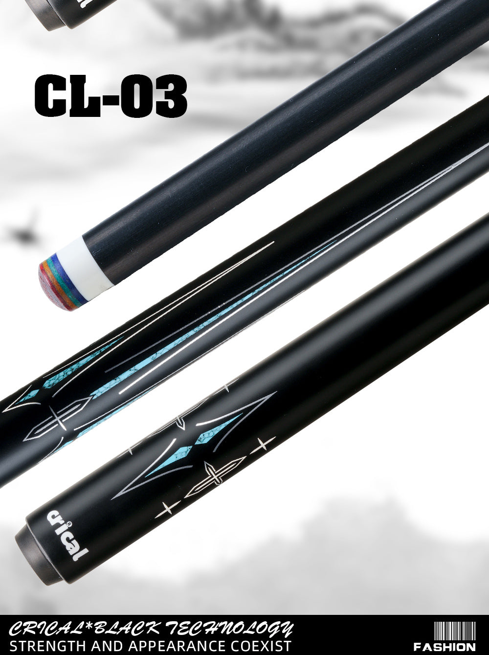 CRICAL CL-02/03 Carbon Fiber Pool Cue Stick Black Technology Low Deflection 12.2mm Tip Radial Joint Professional 1/2 Billiard