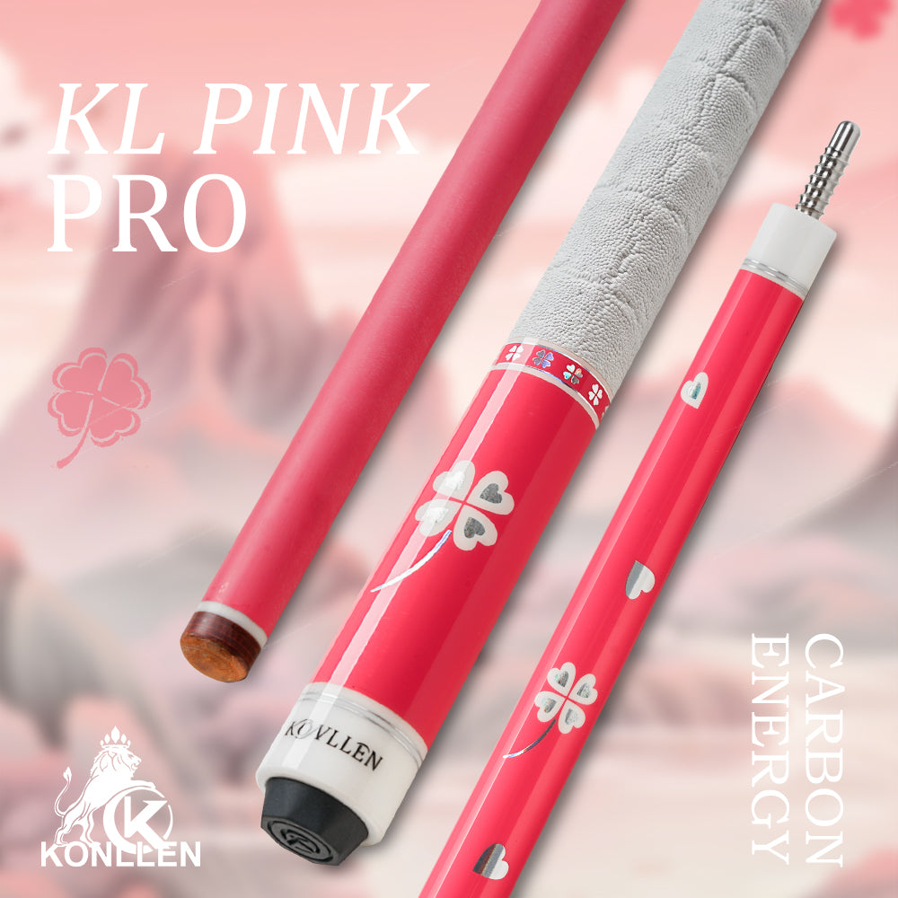 KONLLEN Pink Carbon Fiber Pool Cue Stick for Women KL-Pink-Pro 58" Girlish Lucky Low Deflection Pool Sticks with 12.5mm Tip