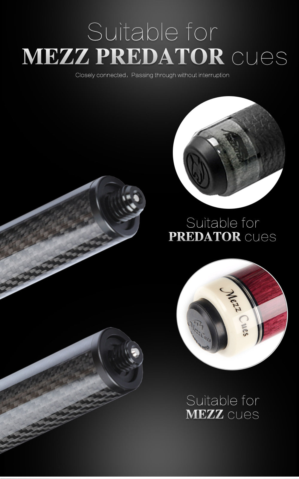 Carbon Fiber Billiard Pool Cue Extension Bumper Extender Extension for PREDATOR MEZZ ZOKUE HOW FURY Billiard Accessories