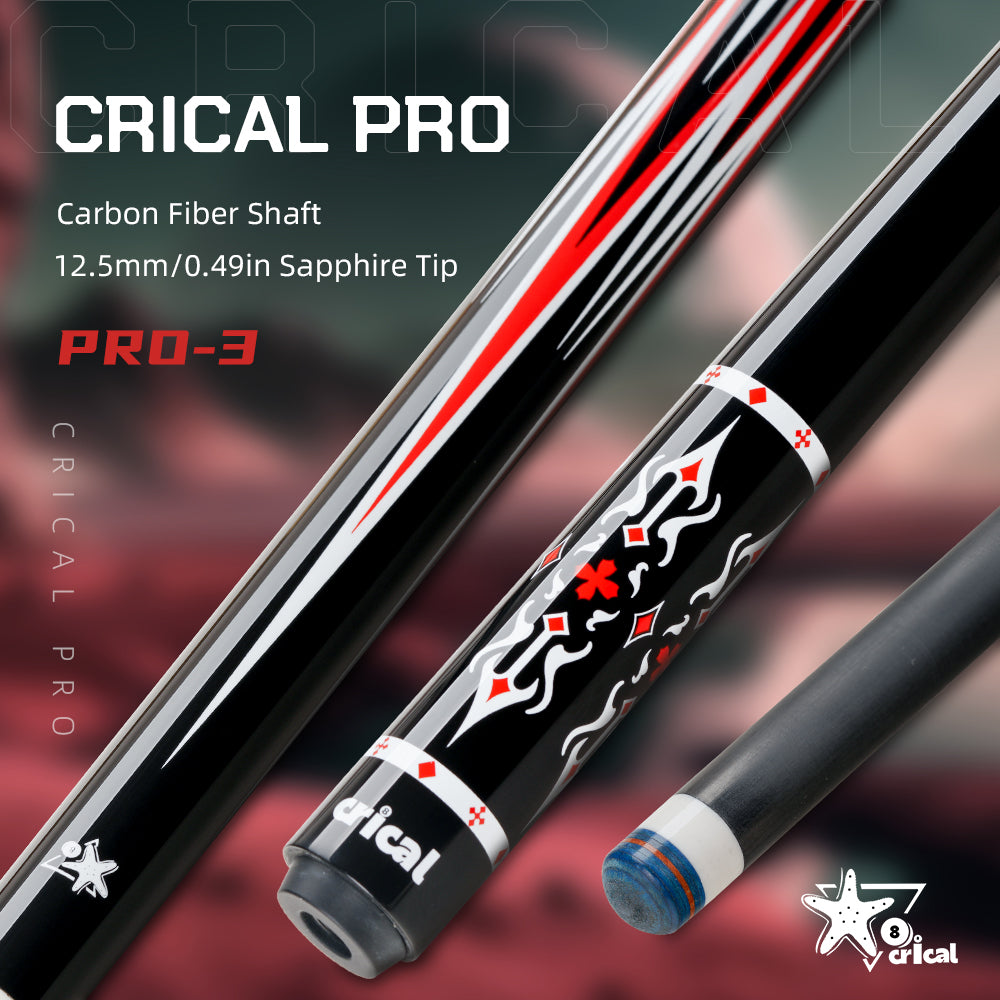 CRICAL PRO3 Carbon Fiber Pool Cue Stick 58" Billiard Cue Sticks Professional Low Deflection Pool Sticks with 3/8 * 8 Pin Joint and 12