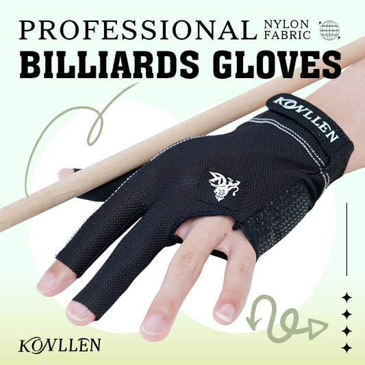 KONLLEN Pool Gloves for Left/Right Hand 3 Finger, Snooker Cue Sport Glove Popular Sizes for Men & Women with Adjustable Velcro Billiard accessories