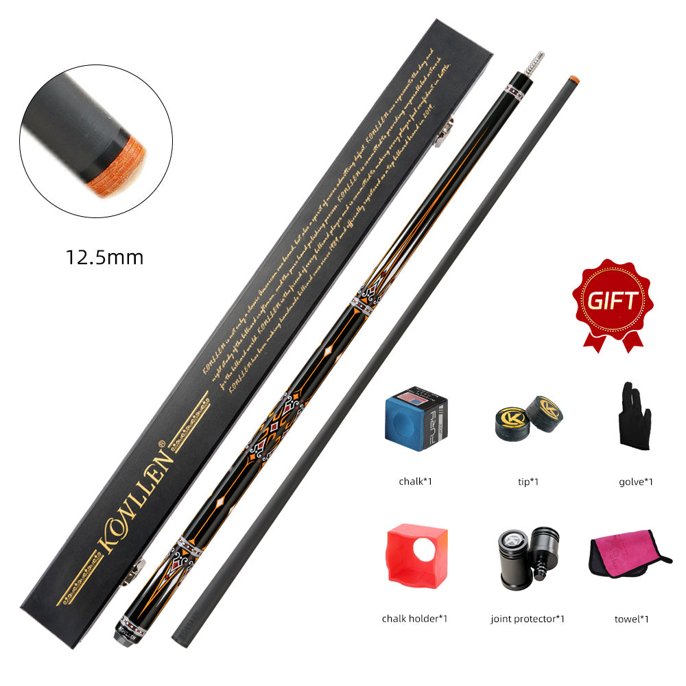 KONLLEN Original KL-15F Billiard Carbon Fiber Pool Cue Stick 12.5mm Tip 3*8/8 Joint Pin Professional Taper Leather Grip Billiard Cue Kit