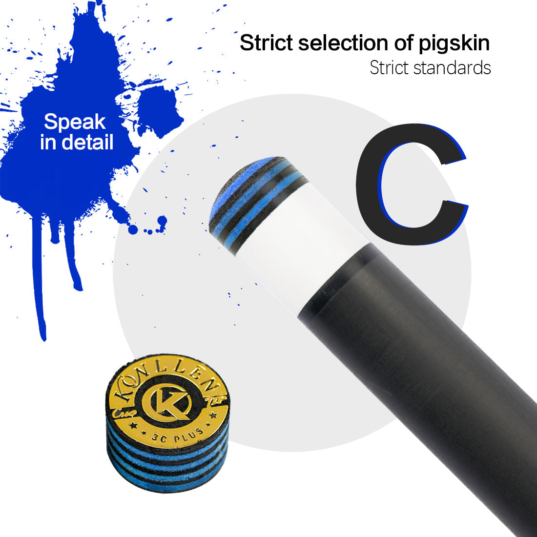 3C Plus 3 Cushion Carom Billiards Cue Tip Professional Billiard Tip 14mm Tip 9 Layers (Blue)