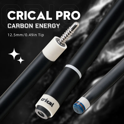 CRICAL CL-PRO Carbon Fiber Pool Cue Stick Black Technology Low Deflection 12.4mm Tip 3 * 8/8 Joint Pin Professional 1/2 Billiard