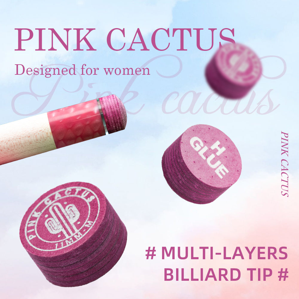 PINK CACTUS Pink Pool Cue Tip, 11mm/ 14mm Tip Made of Multi-layer Pigskin with S / M / H for Pool and Snooker Accessories Billiards