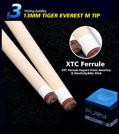 FURY Biiliard CL 2-6 Maple Billard Pool Cue Stick Kit 13mm Tiger Tip Professional Maple HTO Shaft