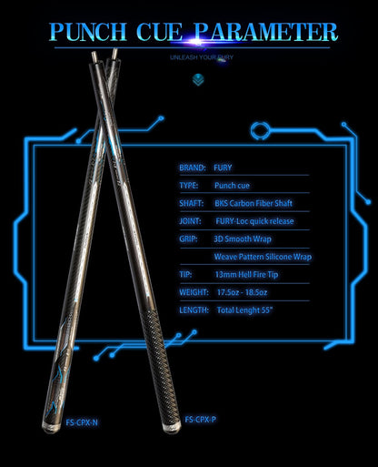FURY FS-CPX-N/P Billiard Punch Cue Hell Fire Tip 13mm Tip Professional Carbon Fiber Shaft Billar Tecnologia Break Cue with Gifts