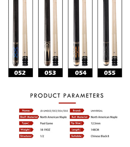 Universal UN05 Series Pool Cue Stick Kit Billiard Cue 12.5mm Kamui Tip Technology Maple Shaft Billar Cue