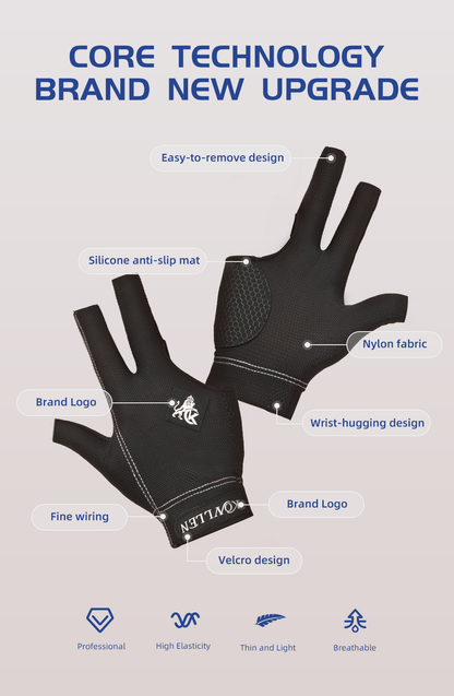 KONLLEN Pool Gloves for Left/Right Hand 3 Finger, Snooker Cue Sport Glove Popular Sizes for Men & Women with Adjustable Velcro Billiard accessories