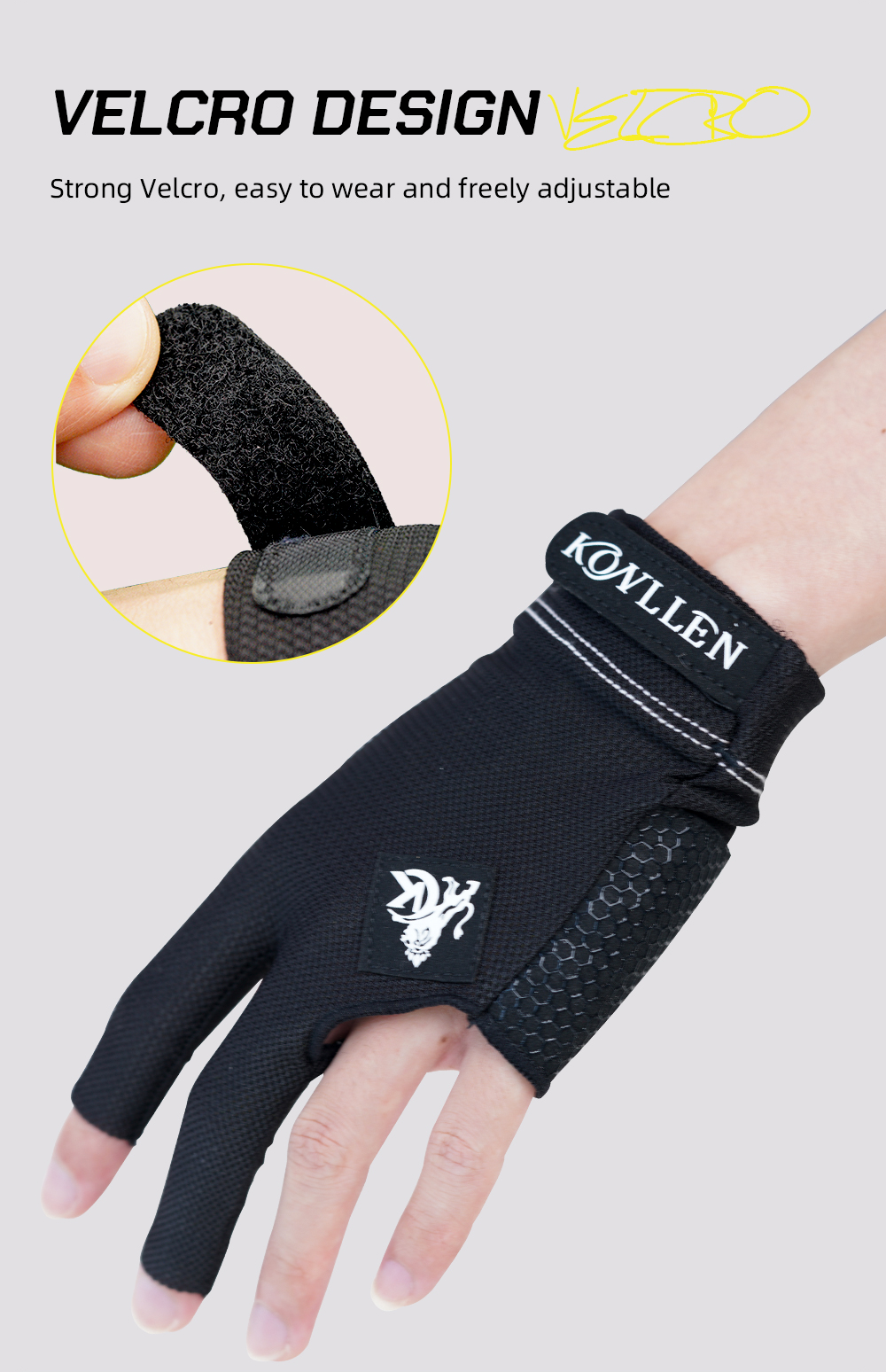 KONLLEN Pool Gloves for Left/Right Hand 3 Finger, Snooker Cue Sport Glove Popular Sizes for Men & Women with Adjustable Velcro Billiard accessories