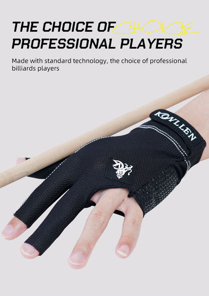 KONLLEN Pool Gloves for Left/Right Hand 3 Finger, Snooker Cue Sport Glove Popular Sizes for Men & Women with Adjustable Velcro Billiard accessories