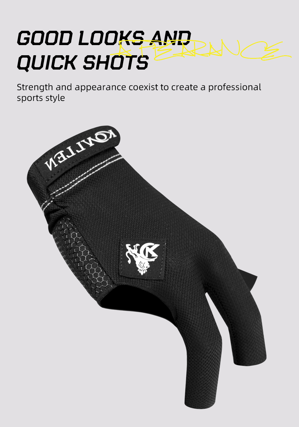 KONLLEN Pool Gloves for Left/Right Hand 3 Finger, Snooker Cue Sport Glove Popular Sizes for Men & Women with Adjustable Velcro Billiard accessories