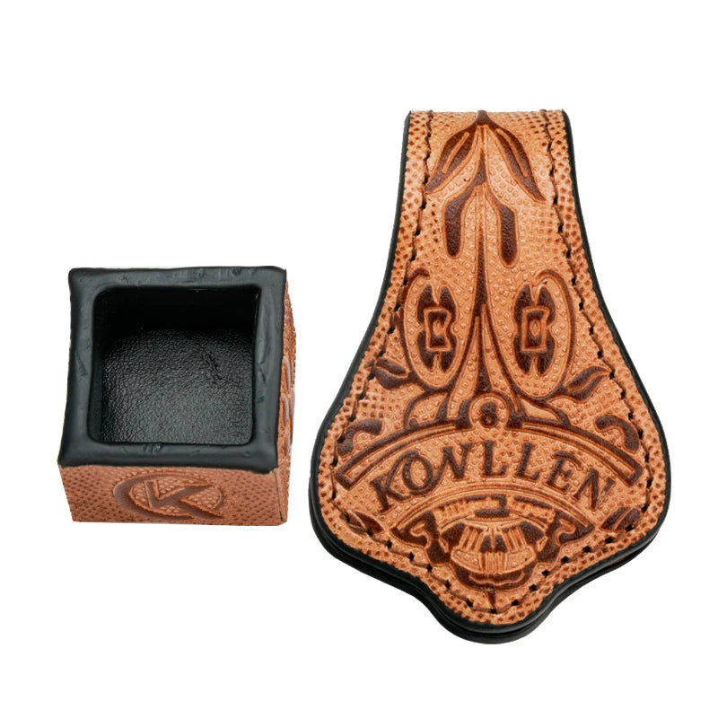 KONLLEN Billiard Chalk Holder with Square Leather Engraved Magnetic Support for Pool Cue Snooker Silent Billiard Accessories