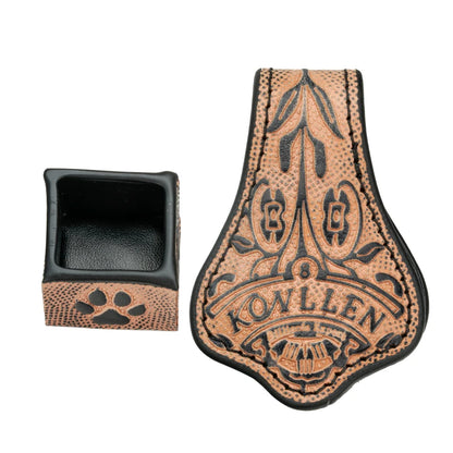 KONLLEN Billiard Chalk Holder with Square Leather Engraved Magnetic Support for Pool Cue Snooker Silent Billiard Accessories