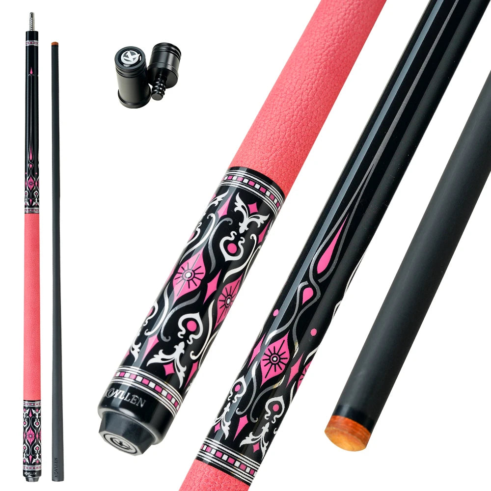 KONLLEN AK-02F Carbon Fiber Pool Cue Stick with 12.5mm Tip Pink Leather Grip Low Deflection Suitable for Woman for Billiard Cue