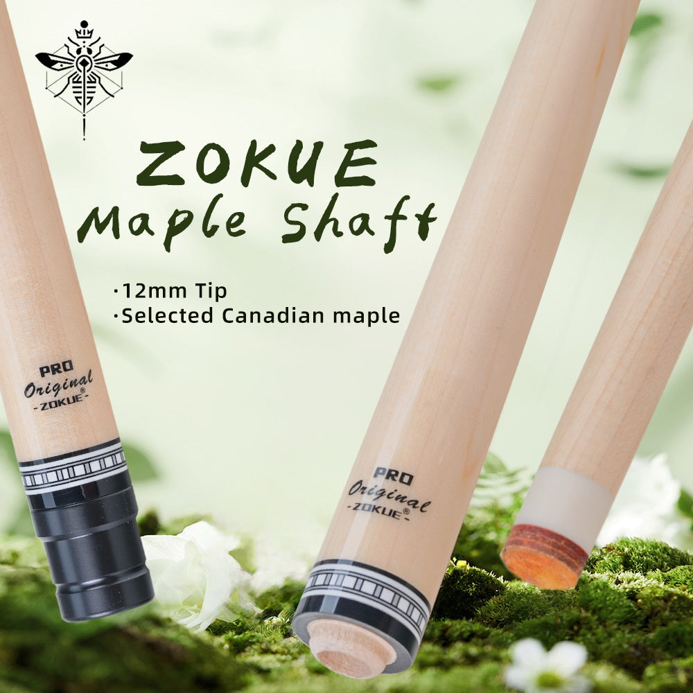 ZOKUE Carom Stick wooden single shaft with 12mm tip 71cm lengh North American Hard Maple for 3 Cushion Professional Carom cue