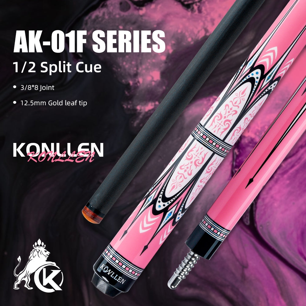 KONLLEN KL-AK01F Carbon Fiber Pool Cue Stick with 12.5mm Tip Pink Handle Low Deflection Suitable for Woman Billiards Cue