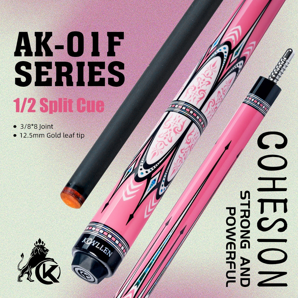 KONLLEN KL-AK01F Carbon Fiber Pool Cue Stick with 12.5mm Tip Pink Handle Low Deflection Suitable for Woman Billiards Cue