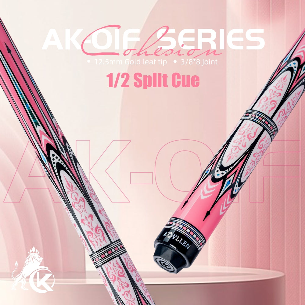 KONLLEN KL-AK01F Carbon Fiber Pool Cue Stick with 12.5mm Tip Pink Handle Low Deflection Suitable for Woman Billiards Cue