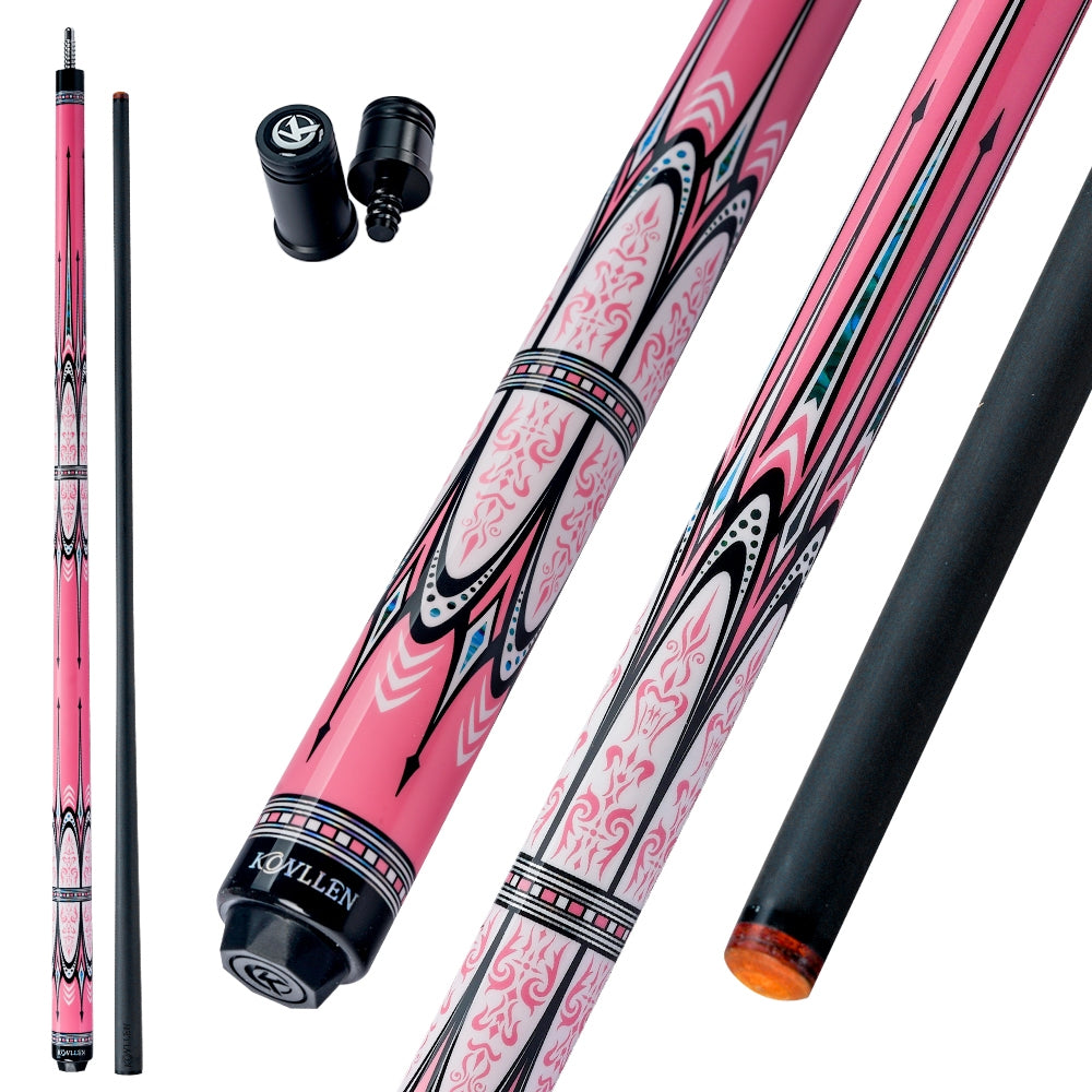 KONLLEN KL-AK01F Carbon Fiber Pool Cue Stick with 12.5mm Tip Pink Handle Low Deflection Suitable for Woman Billiards Cue