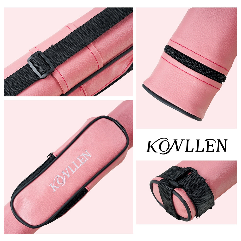 KONLLEN Pink Pool Cue Case with 1x1 PU Pool Stick Case Holds 2 holes Billiard Stick Large Capacity Carrying Cases