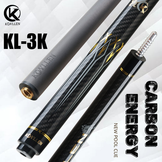 KONLLEN Billiard KL-3K Carbon Fiber Pool Cue Stick 12.2mm Tip 3*8/8 Uniloc Joint Pin Professional Low Deflection Stick Kit