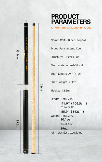 OMIN Break Punch Jump Cue Billiard Stick 14 MM Tip 142cm Length