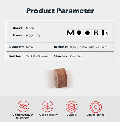 Moori Pool Cue Tip أسود 8 متعدد الطبقات GINA قياسي طرف 1 قطعة Carom تلميح بلياردو ملحقات البلياردو رأس جديلة