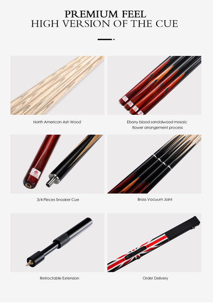 O'MIN Blood Lord 3/4 Snooker Cue Ebony Butt with Case with Extension Billiard Snooker 10mm Tip with Professional Cue Free Gift