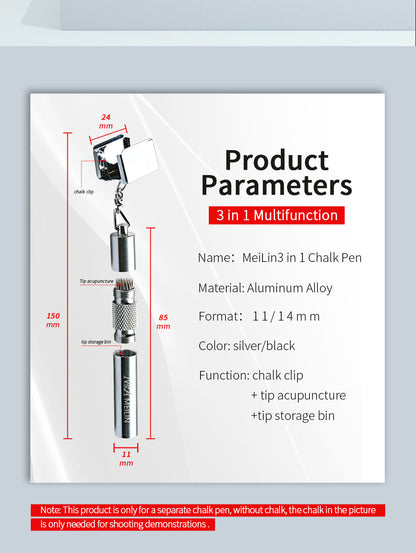 NA MEILIN Billiards Multitool 3 in 1 Tip Acupuncture Cue Chalk Holder With Clip Sstorage Tip Metal Material
