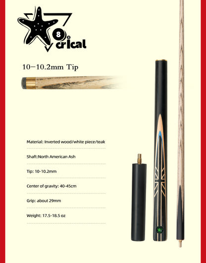 CRICAL Cue 3/4 Split Billiard Snooker Cue Professional 10-10.2mm Tip Ashwood Shaft With Case Extension Handmade Snooker Stick