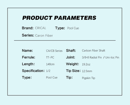 CRICAL YZ 11.5/12.5mm Carbon Shaft 3/8*8 radial pin/uniloc