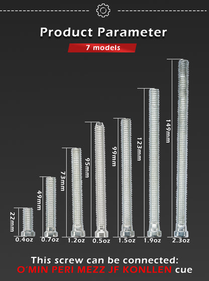 PERI Weight Bolt Adjust Weight 2.3oz/1.9oz/1.2oz/0.8oz 5 Pieces of Weight Bolt Adjustable Billiard Accessories