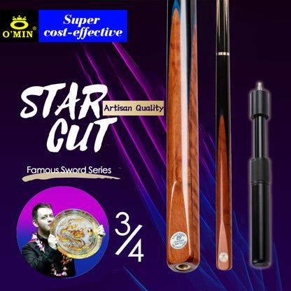 O'MIN STAR CUT 3/4 Snooker Cues Litchi wood Butt 9.5mm Tip Case Professional with Extension Billiard Cue Ash shaft For Black 8