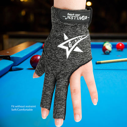 KONLLEN Billiard Gloves One Piece Left Hand 3 Fingers Purple/Blue/Pink/Green/Gray Snooker Pool Gloves Billiard Accessories